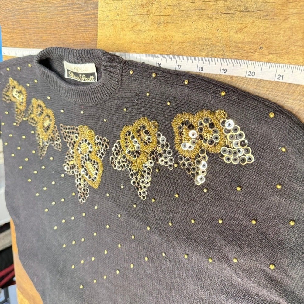 VTG Dana Scott Beaded Sequin 80s Sweater Sz M/L Holiday Party Christmas Hanukkah - Picture 6 of 11